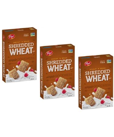 Pack of 3 - Post Shredded Wheat Spoon Size Wheat'n Bran Cereal 18 oz. Box