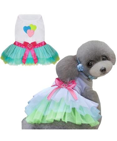 Dog dressing luxury puppy skirt dog clothing princess clothes wedding evening dress tutu rock red lips Bowknot dress for little dog girl green xs xs green