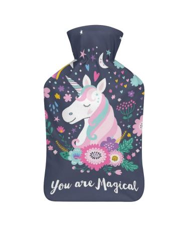Flower Unicorn Hot Water Bottle With Cover Plush Bed Bottle Hand Warmer For Adults And Children 26.5X15.3cm