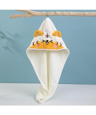 Buy Kawaii Tiger Microfiber Hair Towel - Quick Drying Hair Wrap | Elastic Bath Cap in Beige for Home & Travel - Buy Online on GoSupps.com