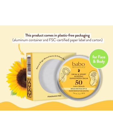 Babo Botanicals Swim&Sport Mineral Sunscreen Balm SPF50 | Zinc Oxide | Face & Body | All Ages | Dermatologist Tested | Cruelty-Free | Fragrance-Free | Water Resistant | 2 oz - Buy Online on GoSupps.com