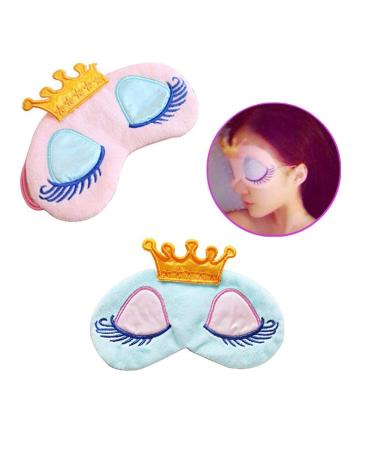 AKOAK Pack of 2 Cute Girl's Travel Princess Crown Sleeping Eye-Shade Blindfold Nap Cover Eye Mask(Pink+Light Blue)