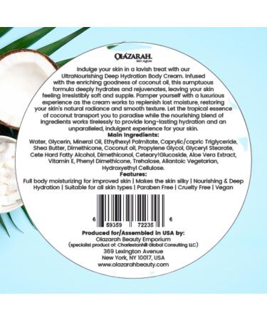 OLAZARAH Coconut Body Cream w/Ultra Nourishing Deep Hydration for Lasting Moisture Smoothness Silky Soft Skin: Infused with Organic Coconut oil 10 Fl. oz. - Buy Online on GoSupps.com