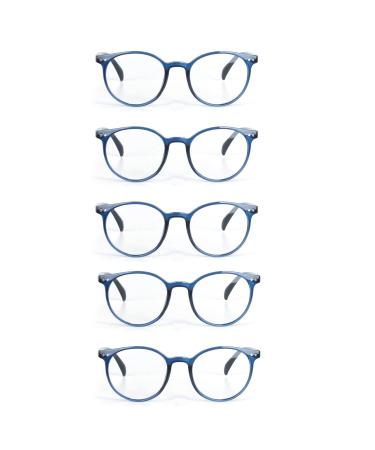 5 Pack Retro Round Plastic Frame Reading Glasses for Men and Women Multi Color 5pk-blue 2.0 Diopters