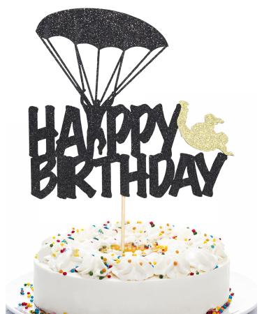 Qerleny Black glitter skydiving cake topper skydiving cake decoration skydiving lovers birthday cake decoration