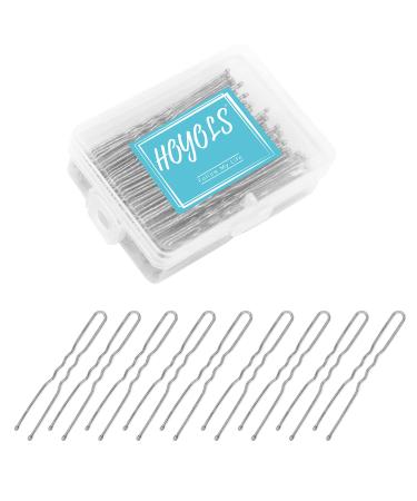 Hoyols U Shaped Hair Pins Silver, U Shape Bobby Pins Metal Curved Curly Waved Bun Clips Hairpin for Buns Women Girls Grips Hairstyle Updo Thin Thick Hair, 100 Count 2.4 in (Silver) 2.4 Inch (Pack of 100) Silver