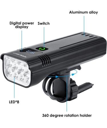 KASLIGHT USB Rechargeable Bike Light | 8 LED Front and Back | 10000mAh | Digital Display | 5 Modes | 18+ Hrs Runtime - Buy Online on GoSupps.com