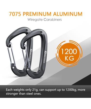 Brotree Carabiner Hooks - 1200kg Heavy-Duty Screw Lock Perfect for Hiking Camping & Fishing - 2 Black Wire Gate Key Rings - Buy Online on GoSupps.com
