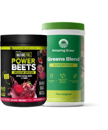 Amazing Grass Greens Blend Superfood: Super Greens Powder Smoothie Mix for Boost Energy 60 Servings & Nature Fuel Power Beets Powder Beet Root Powder Support Natural Energy 60 Servings Beets x Greens Bundle