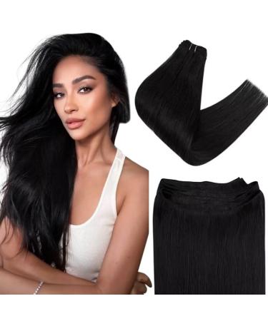 Easyouth Weft Hair Extensions Human Hair Black Double Weft Sew in Extensions Jet Black Weft Extensions Sew in Hair Real Remy 14 Inch 70g 14 Inch/35cm 3-Weft #1