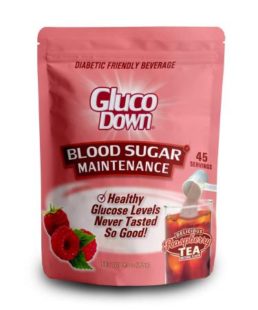 GLUCODOWN, Maintain Healthy Blood Sugar, Delicious Raspberry Tea Mix, Diabetic Friendly, 45 Servings, 1 Resealable Package.