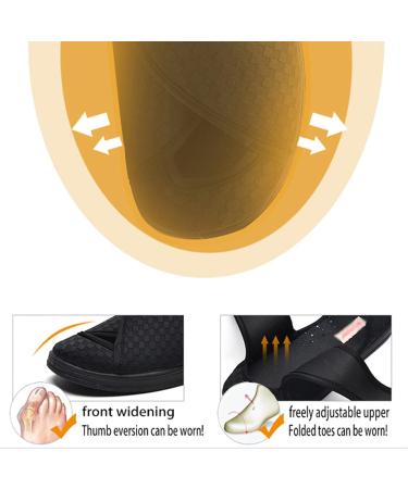 KXSM Extra Wide Diabetic Slippers for Arthritis Edema Swollen Feet - Adjustable Closure Orthopedic Footwear for Home - Comfy Pen Toe Sandals, Black, Size 38 - Buy Online on GoSupps.com