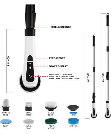 Electric Spin Scrubber for Bathroom Floor Power Scrubber with 8 Brush Heads Cordless Cleaning Brush with Adjustable Extension Handle Power Shower Cleaning Gray Grey - Buy Online on GoSupps.com