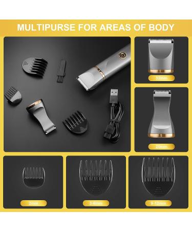 Men's Electric Body Hair Trimmer - USB Rechargeable, Replaceable Ceramic Blades, IP7X Waterproof - Gray+Gold - Buy Online on GoSupps.com