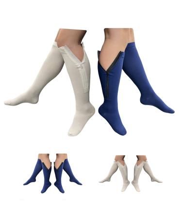 2 Set Closed Toe 20-30 mmHg Zipper Compression Leg Socks Navy White (L/XL 2 Pairs Mix) 2 Pairs Mix L/XL
