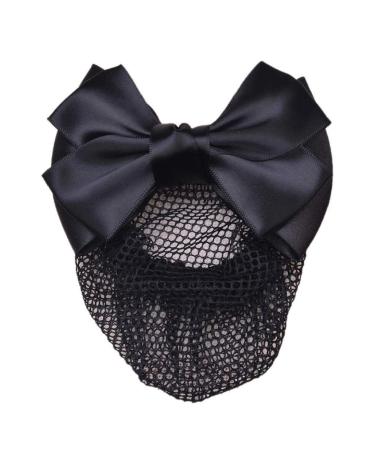 -Hair Clip With Hair Net Snoodnetto Bun Cover Bow Hair Clip Hair Clip (Black)