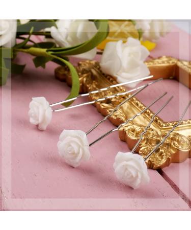 12 White Rose Wedding Flower Hair Pins - Bridal U-Shaped Hairpins for Women - Buy Online on GoSupps.com