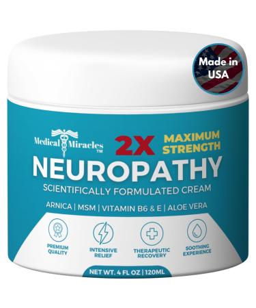 2X Strength Neuropathy Nerve Therapy Max-Potency Relief Cream for Feet Hands Legs and Toes - Enriched with Arnica Vitamin B6 Aloe Vera MSM - Expertly Crafted for Exceptional Relief 4oz