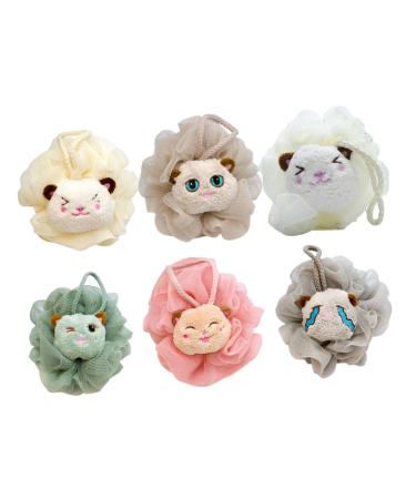 6pcs Bath Ball Shower Balls Lovely Bath Scrubbers Bath Flowers Bubble Makers Bubble Making Nets Shower Foaming Balls Cartoon Shower Ball Shower Tools Bath Foaming Balls