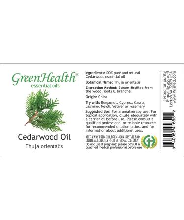 Cedarwood Essential Oil 8 fl oz (237 ml) Glass Bottle w/Cap 100% Pure Essential Oil GreenHealth - Buy Online on GoSupps.com