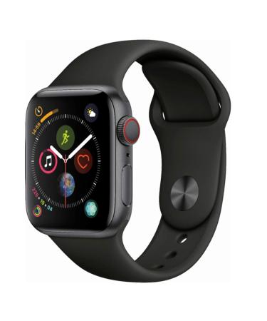 Apple Watch Series 4 (GPS + Cellular, 44MM) - Space Gray Aluminum Case with Black Sport Band (Renewed) Black 44 mm Modern