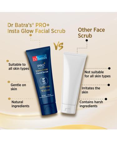 Dr Batra's PRO+ Insta Glow Facial Scrub - Unclogs Pores Brightens Skin Tone & Even Complexion | Echinacea Safflower & Walnut - 100g - Buy Online on GoSupps.com