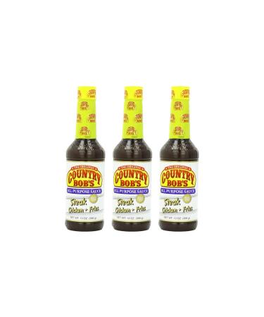 Country Bob's All Purpose Sauce - All Natural Condiment Sauce for Dipping, Marinating, BBQ Sauce, Steak Sauce - All Purpose Seasoning for Beef, Pork, Chicken, Fish, and Stir Fry Vegetables -13oz (Pack of 3)