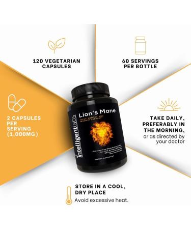 Intelligent Labs Lion s Mane Mushroom Capsules Extracted from The Fruiting Bodies of Hericium Erinaceus Minimum 25% Beta Glucans No Grain Fillers 2-Month Supply - Buy Online on GoSupps.com