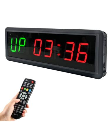 Ledbrigym Gym Timer Clock Digital Interval Tabata Workouts Fitness Wall Small with Remote Home Garage Office Jujitsu School Referee Studio Church Service (Two Green+Four Red 1.5")