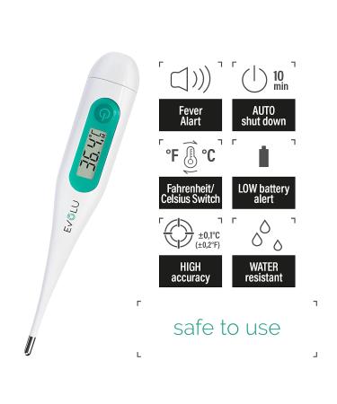 Evolu Waterproof Digital Thermometer - Fast 10-Second Temperature Measurement for Babies Children & Adults | High Precision 0.1 C | Easy-to-Read Display & Storage Box - Buy Online on GoSupps.com