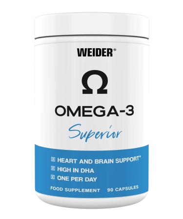 Weider Weider Omega-3 Superior High Dosed Fish Oil Capsules 1000mg Fish Oil Per Capsule Essential Fatty Acids EPA + DHA as Bioavailable Triglycerides (TG) 90 Capsules