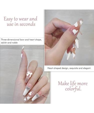 White French Tip Press On Nails with Pearl Heart Design - 24Pcs Acrylic Nude Nail Press On for Women and Girls - Buy Online on GoSupps.com
