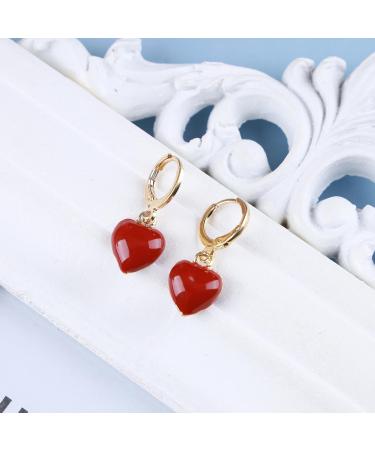 Vintage Heart Dangle Earrings | Red Coral Love Huggie Hoops | Gold Jewelry for Women International Shipping Available - Buy Online on GoSupps.com