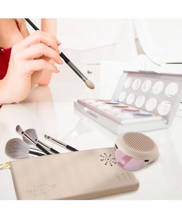 Travel Essentials Makeup Bag Set - Silicone Case Makeup Brush Storage & Beauty Blender Holder - Easy to Clean Soft & Portable for Trips (Zipper-Khaki) - Buy Online on GoSupps.com