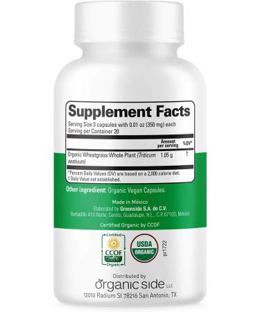 OS Organic Side - Organic Wheatgrass 60 Capsules - for Energy Detox & Immunity Support - Certified USDA - Non GMO - Vegan - Buy Online on GoSupps.com