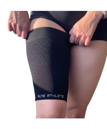 Thigh Compression Sleeve for Hamstring & Groin Support - Best Athletic Sleeve for Running Basketball Soccer - Midnight Black Medium - Buy Online on GoSupps.com