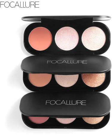 FOCALLURE 3 Types 3 Colors Blush Highlighter Bronzer Palette Contour Shadow Powder Face Mankeup(3) - Buy Online on GoSupps.com