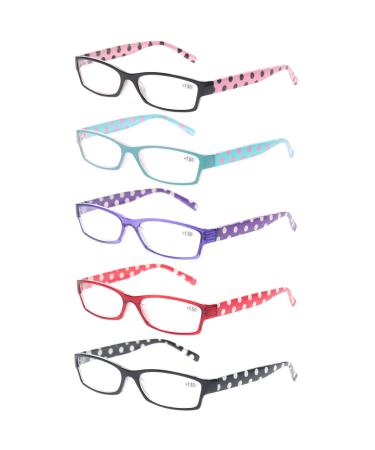 Kerecsen Reading Glasses 5 Pack Great Value Ladies Readers Quality Fashion Glasses for Women 5 Pack Mix Color 2.0 Diopters