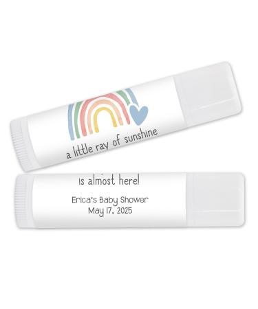 Rainbow Themed Baby Shower Personalized Lip Balm Rainbow Baby Announcement Lip Balm Favors for Bridal Shower (Set of 24)