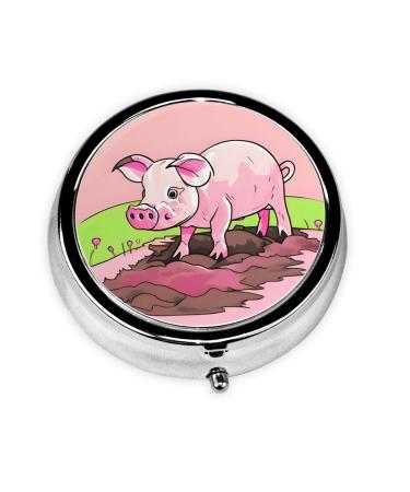 Pink Pigletround Pill Box 3 Compartment Round Pill Box Organizer # Portable Travel Pill Box for Traveling.