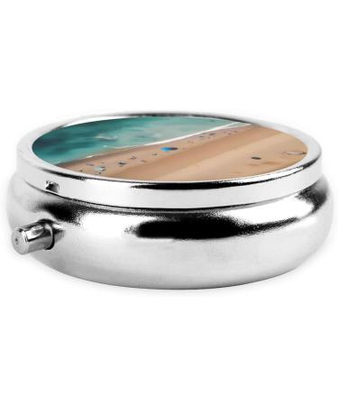 Portable 3 Compartment Round Pill Box Organizer - Aerial View Beach Design for Travel - Buy Online on GoSupps.com