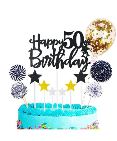 Personalised Happy 50th Birthday Cake Toppers Black for Men Women Him Her Happy Birthday Sign for Cake 12p Glitter Cupcake Topper Cake Topper Kit 50th Birthday Cake Decoration for 50th Birthday Party 50th Black