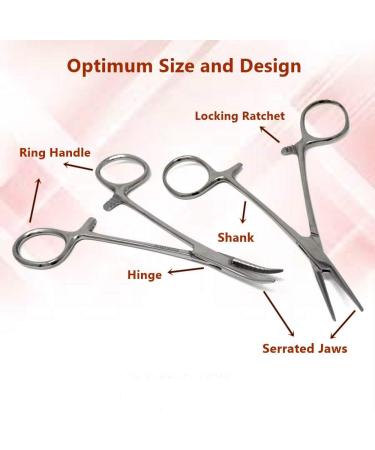 Two Piece Set - 5" Mosquito Hemostat Forceps with 3 Position Lockings Curved + Straight Teeth Polished Finish Pliers - Buy Online on GoSupps.com