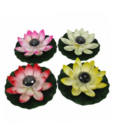 Artificial Outdoor Plants Garden Fountain Water Lily Light Flower Decorations Decoration Lights Outdoor Pool Decoration Light Outdoor Flower Lights Solar Powered LED Night Light (As Shown)