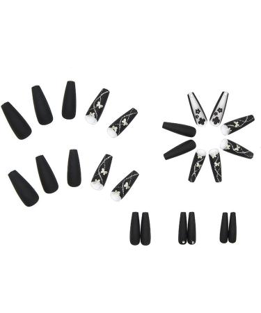 JUSTOTRY 24 Pcs Long Black & Silver Butterfly Press on Nails - French Ballerina False Nails with Floral Designs | Acrylic Coffin Nails for Women - Buy Online on GoSupps.com