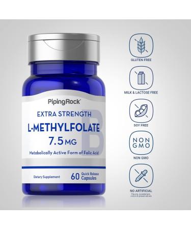 Piping Rock L-Methylfolate 7.5mg | 60 Capsules - Extra Strength Folic Acid Supplement - Buy Online on GoSupps.com