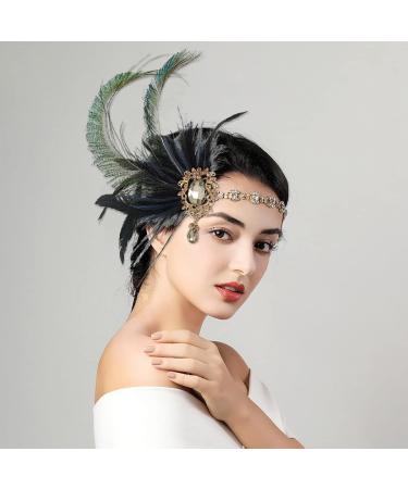 IYOU Crystal Feather Flapper Headpiece Black Rhinestone Headband 1920s Gatsby Hair Accessories for Women Vintage Festival Prom Costume - Buy Online on GoSupps.com