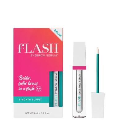 fLASH Eyebrow Serum for Growing Bolder Fuller Thicker-looking Brows in 4-6 Weeks - USA Made Conditions Hair Follicles Safe for Sensitive Skin Cruelty-free Vegan 3 Month Supply - 3mL (0.1 Fl Oz)