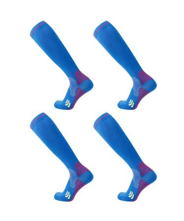 Compression Socks (2 Pair) for Men and Women 20-30 mmHg Compression Stockings Circulation for Cycling Running Support Socks S-M Blue