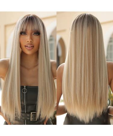 Allbell Long just blond wigs for women naturally looking wigs with pony blond synthetic hair replacement with dark roots ... - Buy Online on GoSupps.com